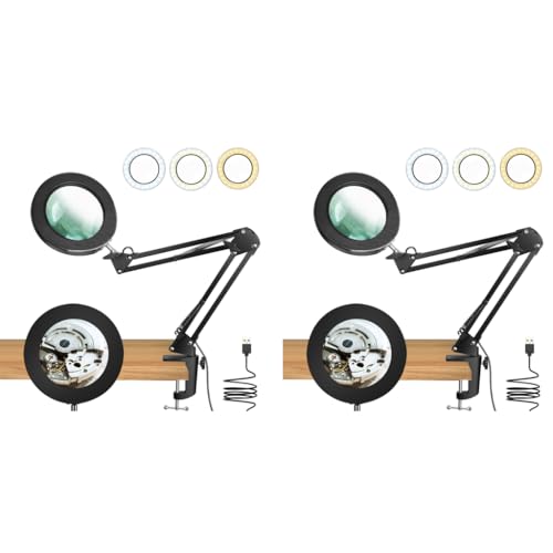 HASTHIP® Desk LED Magnifier with Flexible Arm USB 3-Color Modes 10X with Controller Mounted Clip Lamp Magnifying Glass for Repairing Reading DIY Crafting 2 PCS HASTHIP® Desk LED Magnifier with Flexible Arm USB 3-Color Modes 10X with Controller Mounted Clip Lamp Magnifying Glass for Repairing Reading DIY Crafting 2 PCS